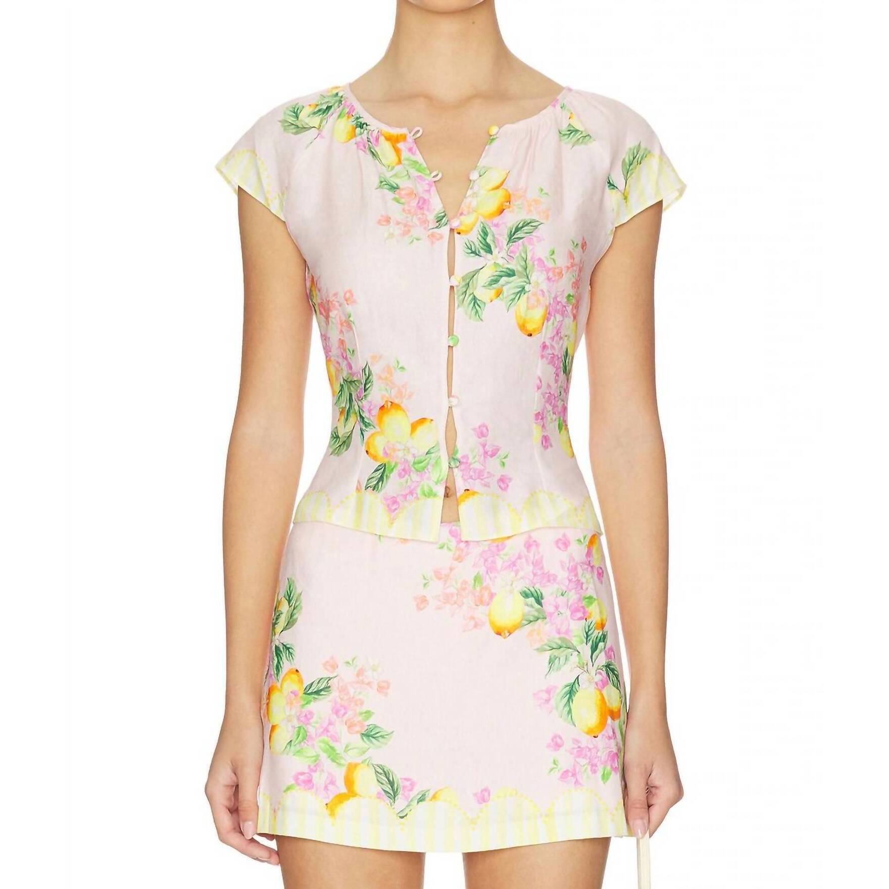 New Amanda Uprichard Pinto Cap Sleeve Top In Limoncello Print